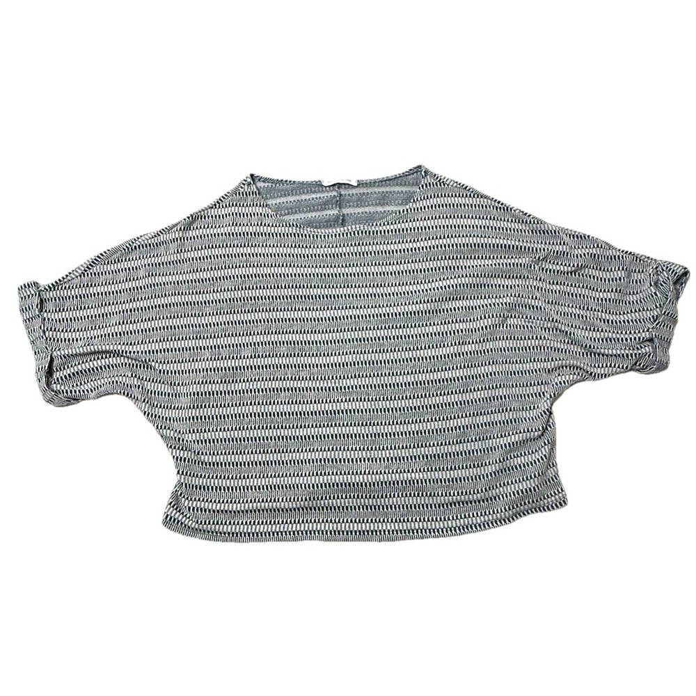 Caution To The Wind Womens Crop Top Shirt Size L Blue/White Short Cuffed Sleeve